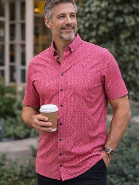 Mizzen+Main Leeward Performance Shirt Red Print 2XL